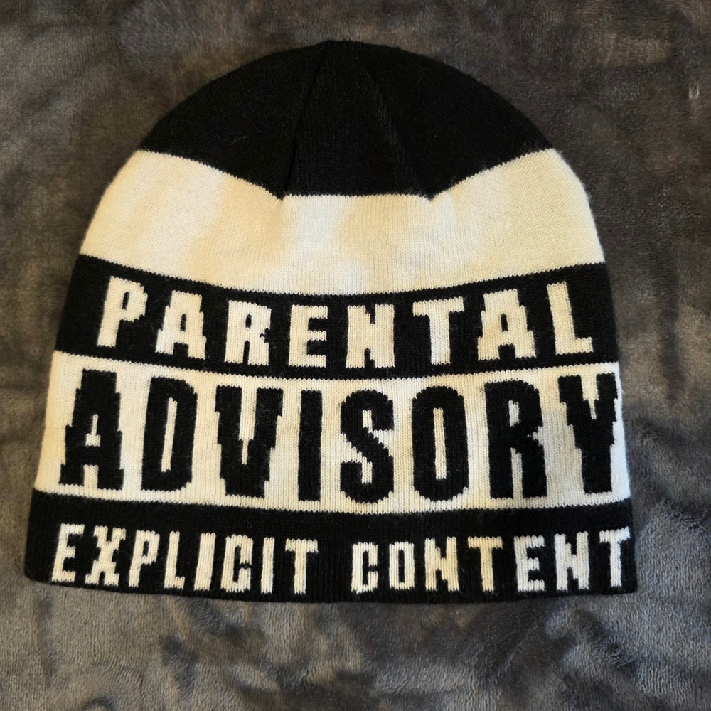 Putnam Accessory Group Parental Advisory Explicit Content Beanie Black White Hat